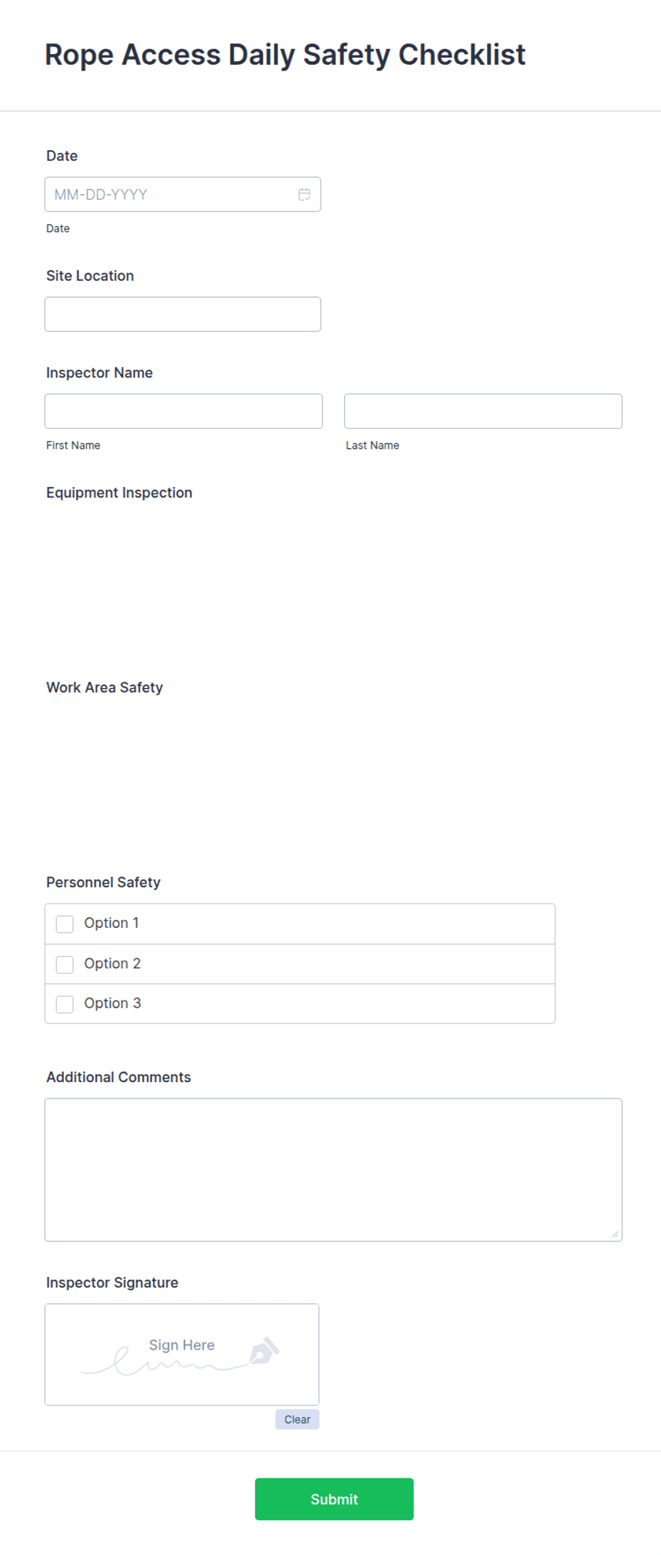 Rope Access Daily Safety Checklist Form Template | Jotform