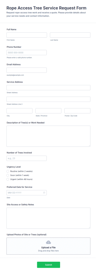 Rope Access Tree Service Request Form Template