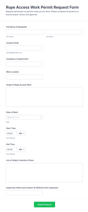 Rope Access Work Permit Request Form Template