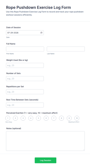 Rope Pushdown Exercise Log Form Template