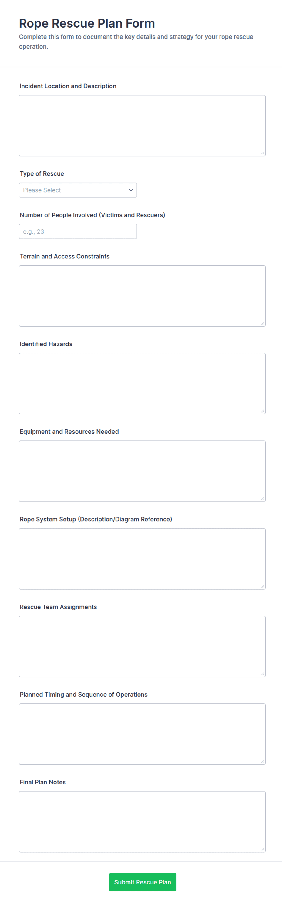 Rope Rescue Plan Form Template | Jotform