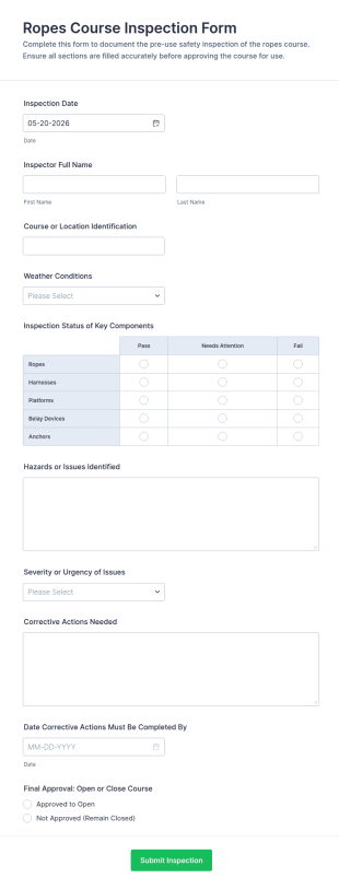 Ropes Course Inspection Form Template