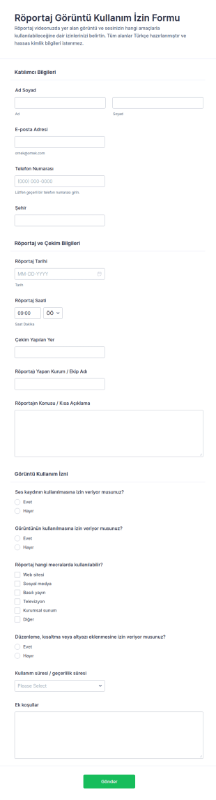 Röportaj Video Yayın Onay Form Şablonu