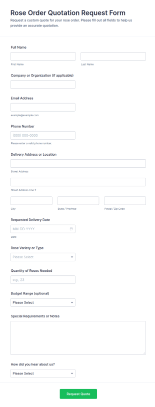 Rose Order Quotation Request Form Template