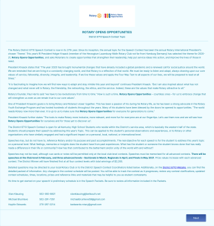 Rotary District 6710 Speech Contest Student Entry Form Grayson County
