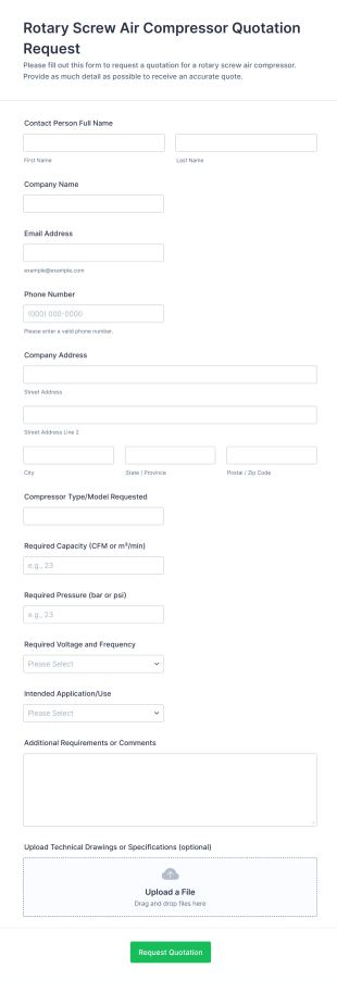Rotary Screw Air Compressor Quotation Request Form Template