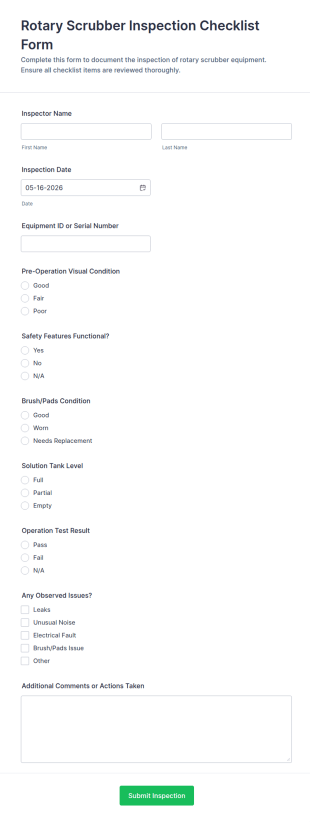 Rotary Scrubber Inspection Checklist Form Template