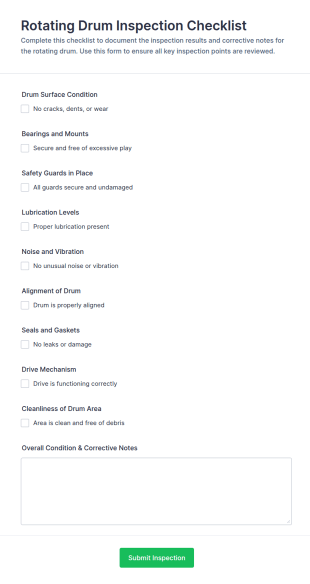 Rotating Drum Inspection Checklist Form Template