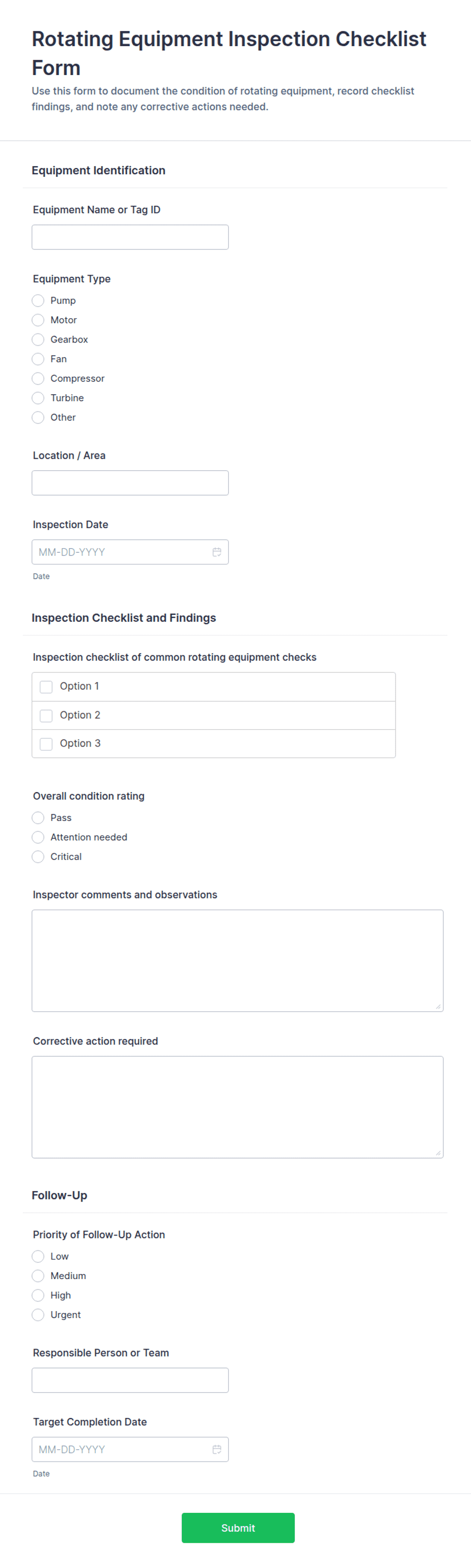 Rotating Equipment Inspection Checklist Form Template | Jotform
