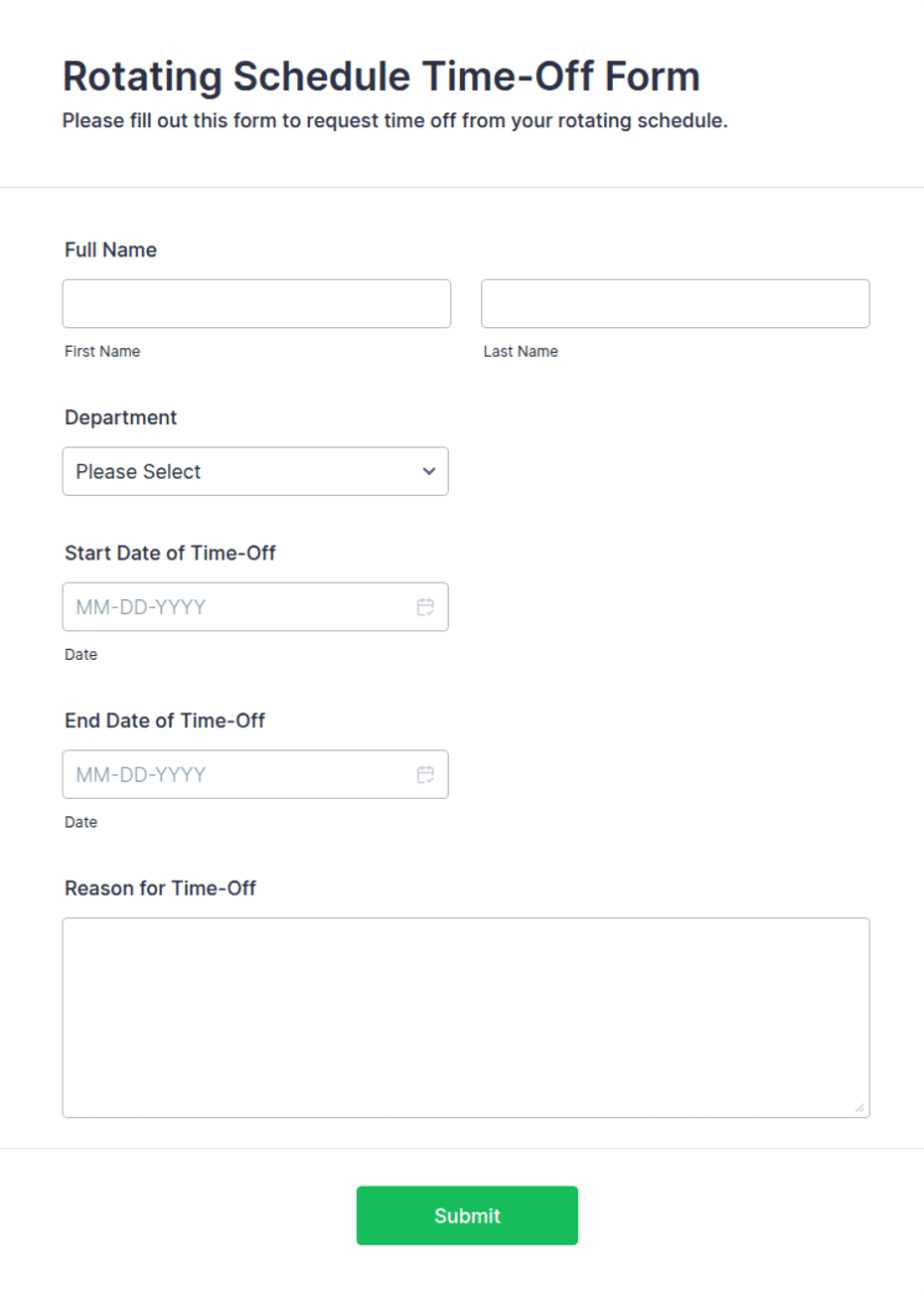Rotating Schedule Time-Off Form Template | Jotform