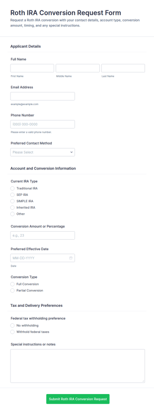 Roth IRA Conversion Request Form Template