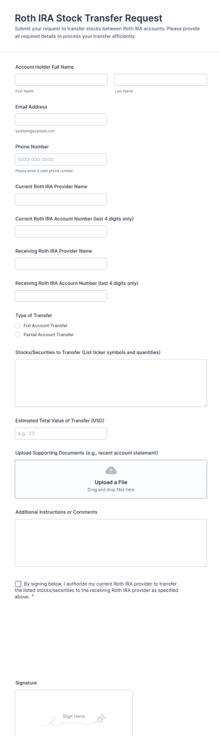 Roth IRA Stock Transfer Request Form Template