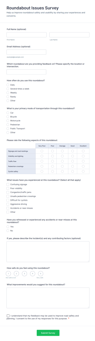 Roundabout Issues Survey Form Template