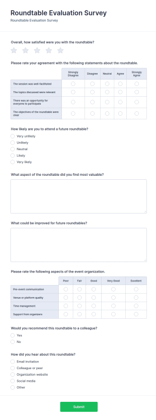 Roundtable Evaluation Survey Form Template