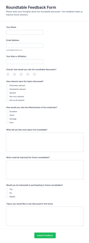 Roundtable Feedback Form Template