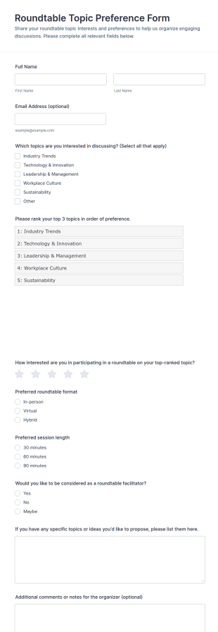 Roundtable Topic Preference Form Template