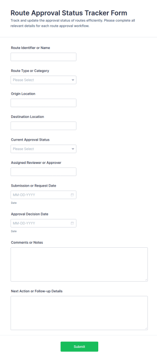 Route Approval Status Tracker Form Template