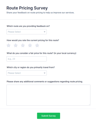 Route Pricing Survey Form Template