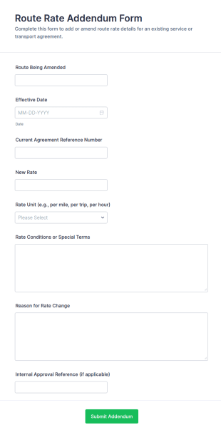 Route Rate Addendum Form Template
