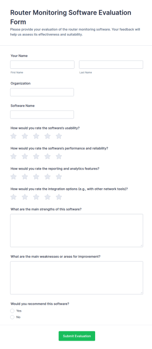 Router Monitoring Software Evaluation Form Template