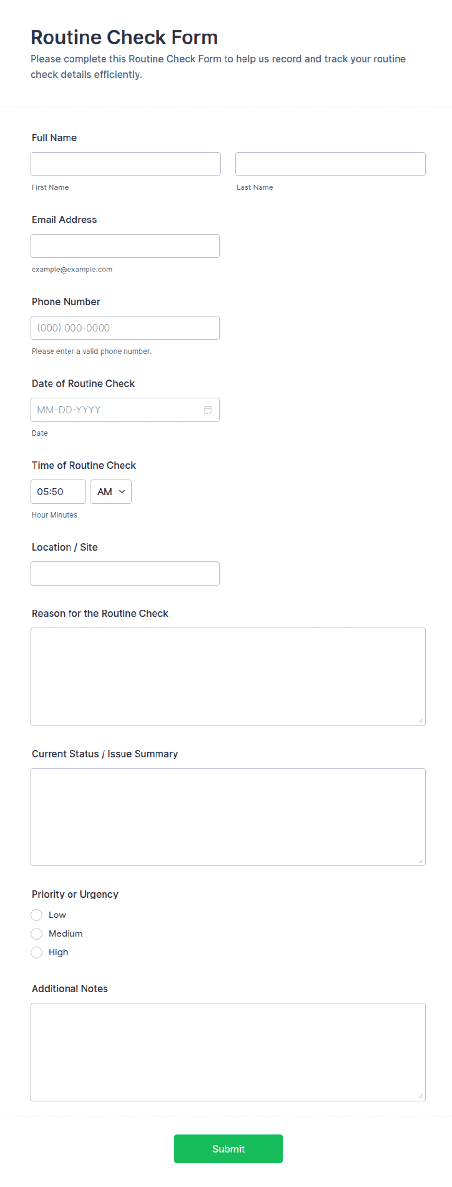 Routine Check Form Template | Jotform
