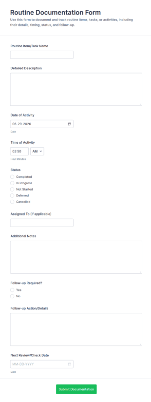 Routine Documentation Form Template