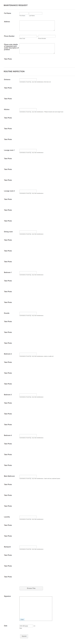 Routine Inspection Property Management AUS Form Template