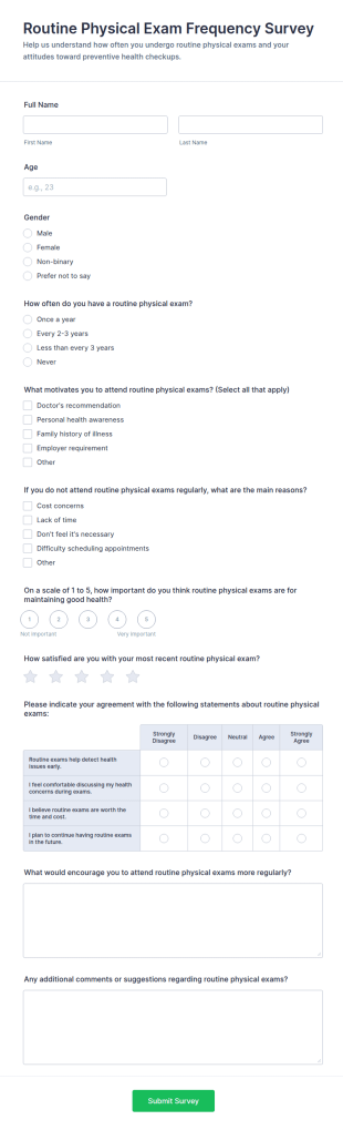 Routine Physical Exam Frequency Survey Form Template