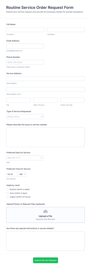 Routine Service Order Request Form Template