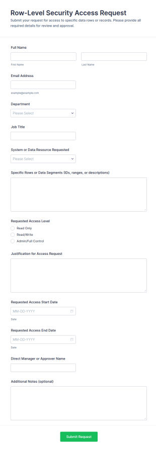 Row Level Security Access Request Form Template