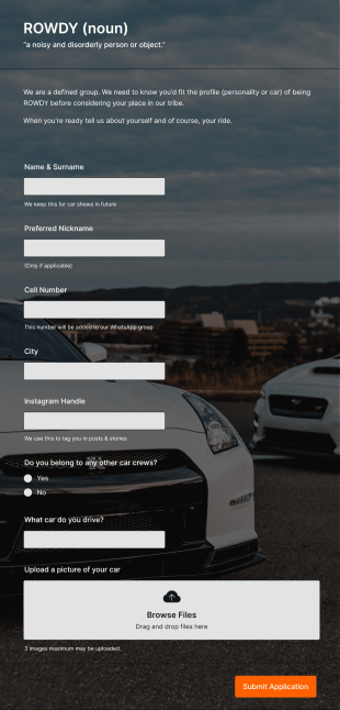 Car Crew Sign Up Form Template