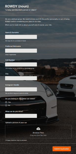 Car Crew Sign Up Form Template