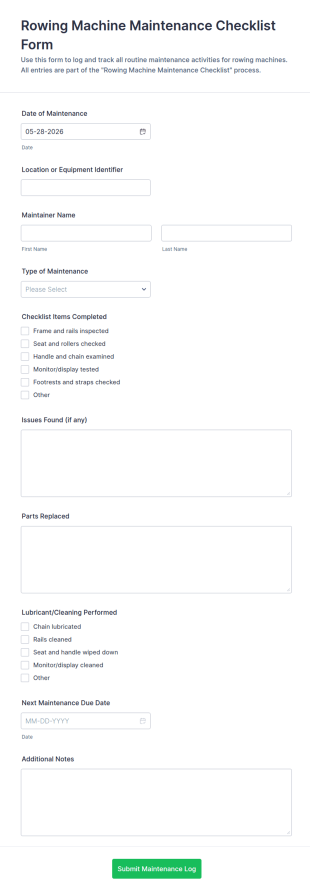 Rowing Machine Maintenance Checklist Form Template