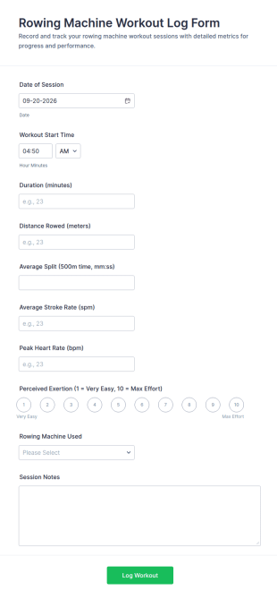 Rowing Machine Workout Log Form Template
