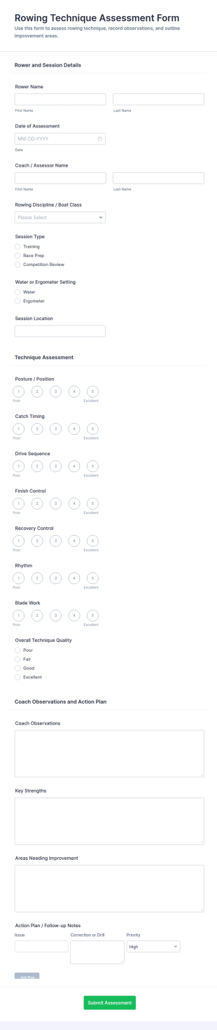 Rowing Technique Assessment Form Template