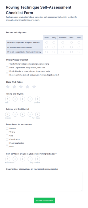 Rowing Technique Self Assessment Form Template