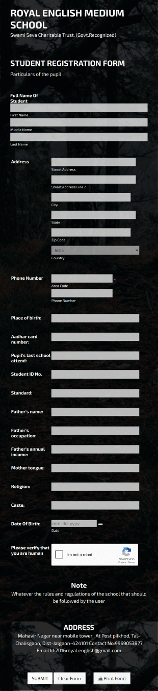 Royal English Medium School Registration Form Template