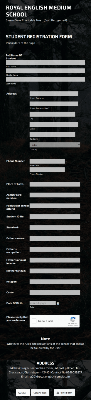 Royal English Medium School Registration Form Template