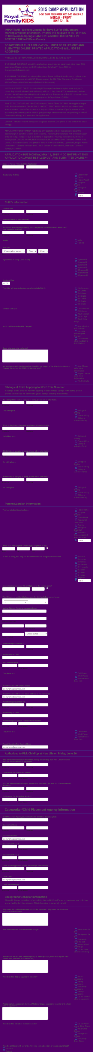 Kids Summer Camp Registration Form Template