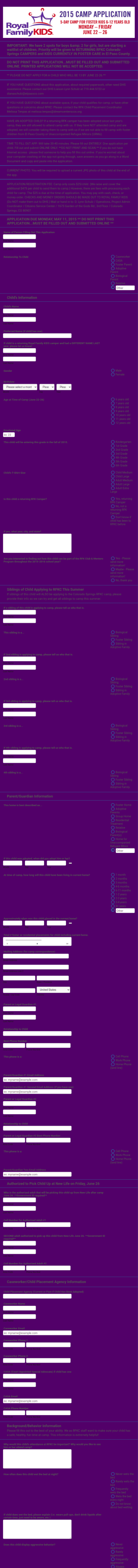 Kids Summer Camp Registration Form Template