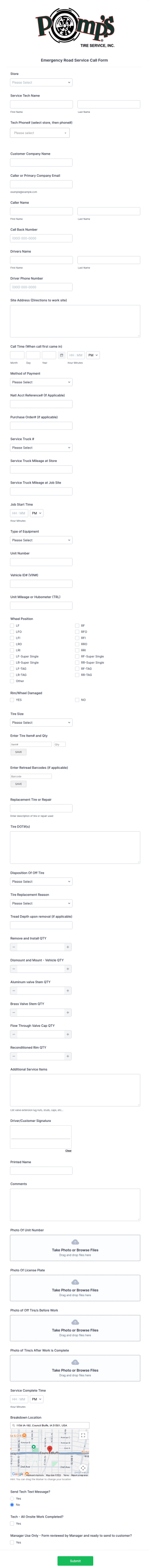 Emergency Road Service Call Form Template