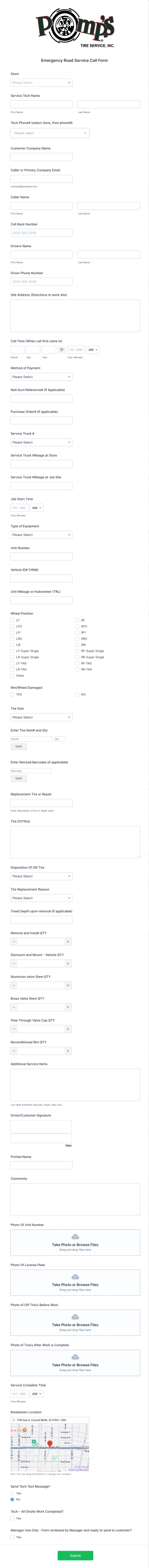 Emergency Road Service Call Form Template