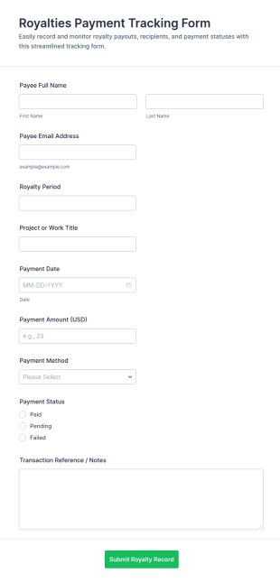 Royalties Payment Tracking Form Template