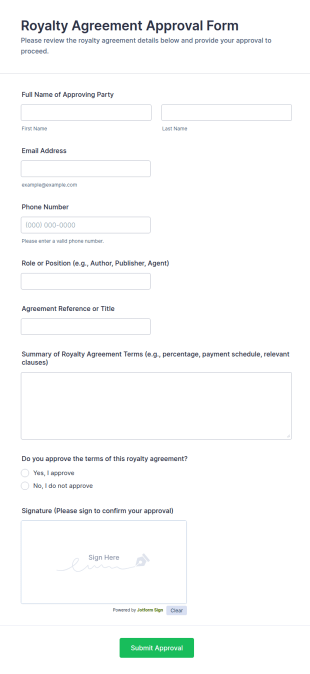 Royalty Agreement Approval Form Template