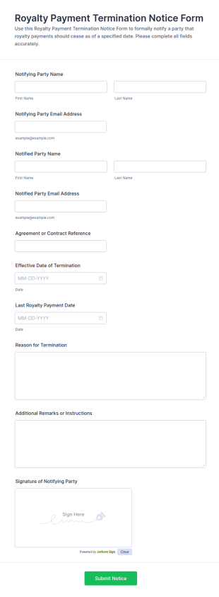 Royalty Payment Termination Notice Form Template