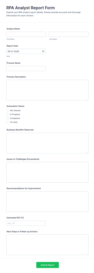 RPA Analyst Report Form Template
