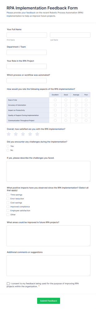 RPA Implementation Feedback Form Template
