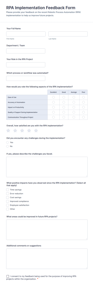RPA Implementation Feedback Form Template