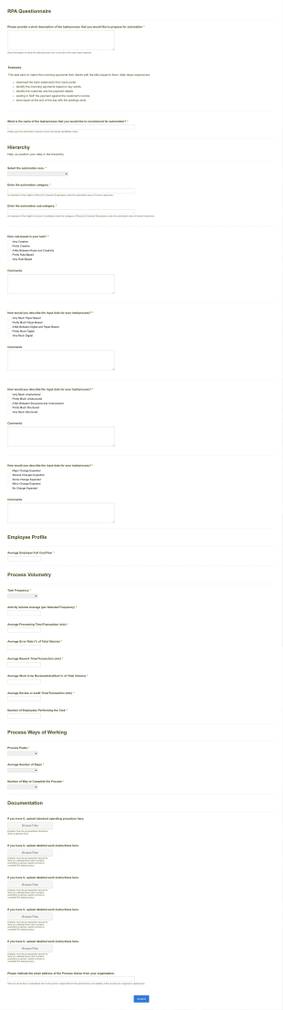 RPA Questionnaire Form Template