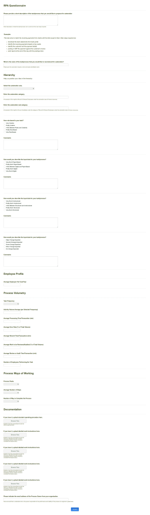 RPA Questionnaire Form Template